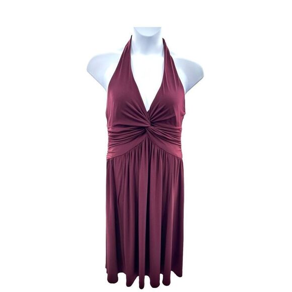 Burgundy Halter Dress Women's Size 16 Twist Front Flowy Jones New York - Picture 9 of 9